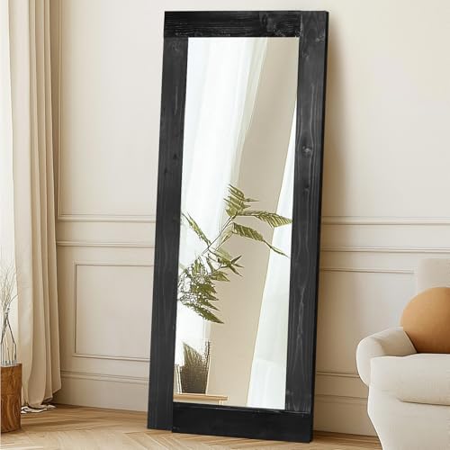Image of 58x24in Full Length Mirror, Solid Wood Convex Frame, Black
