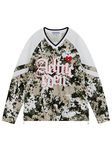 Aelfric Eden Mens Camouflage Patchwork Sweatshirt Oversized Long Sleeve Casual Y2k Streetwear Trendy Tops