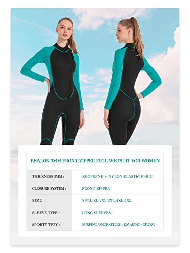 Realon Women Wetsuit Neoprene Wet Suits 3Mm Full Body Long Sleeves Front Zipper Swimsuit For Scuba Diving Swimming Surfing Adult In Cold Water #TOP2