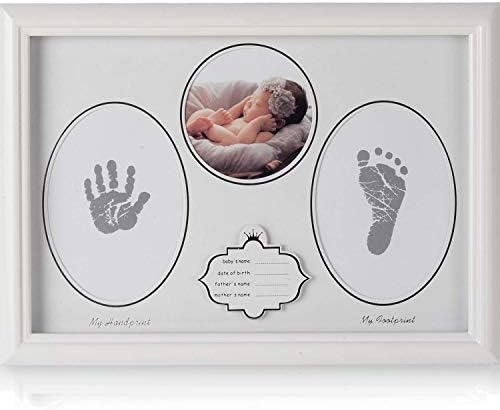 GTweyre Baby Picture Frame Handprint and Footprint Kit First Year Keepsake Photo Make Baby Registry Girls Boys Stuff Newborn Baby Shower Gifts Foot Impression Nursery Decor (White Wooden)
