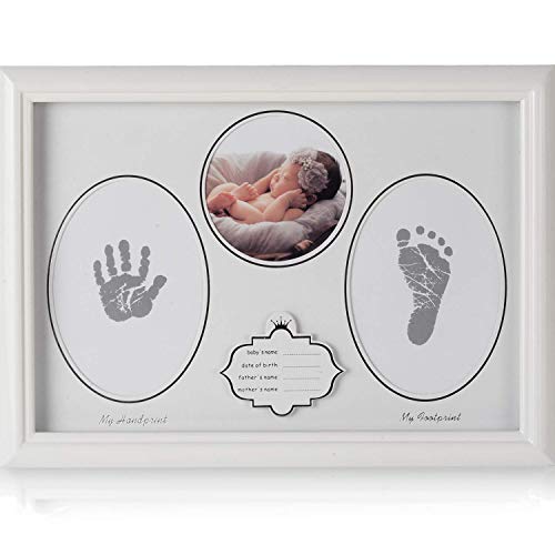 Image of GTweyre Baby Picture Frame Handprint and Footprint Kit First Year Keepsake Photo Make Baby Registry Girls Boys Stuff Newborn Baby Shower Gifts Foot Impression Nursery Decor (White Wooden)