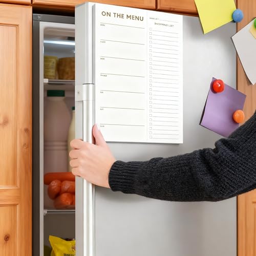 XXINMOH Gold Weekly Meal Planner and Grocery List Magnetic Notepad for Bridge, Meal Planning Pad with Tear Off Shopping List. Plan Weekly Menu Food for Weight Loss or Dinner List for Family (7x10”)