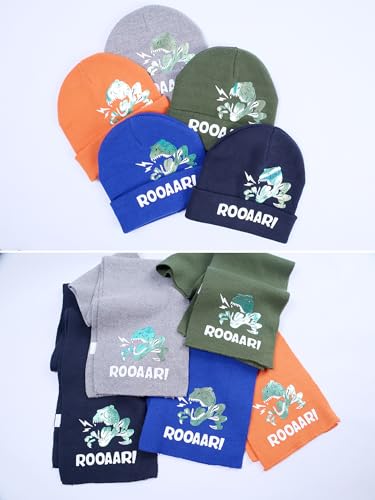 Image of Kid Winter Knit Hat Scarf Dinosaur Warm Knitting Cartoon Animal Beanie Scarf Set for Boys Girls Navy