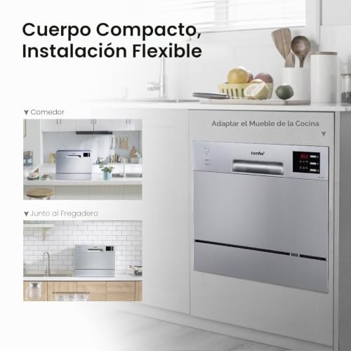 Miniatura 3 de Comfee Lavastoviglie Compatta Da Tavolo Td602e-S Mini Lavastoviglie Con 6 Coperti, 6 Programmi, Display A Led, Avvio Ritardato E Funzione Di Lavaggio Nelle Ore Non Di Punta - Argento