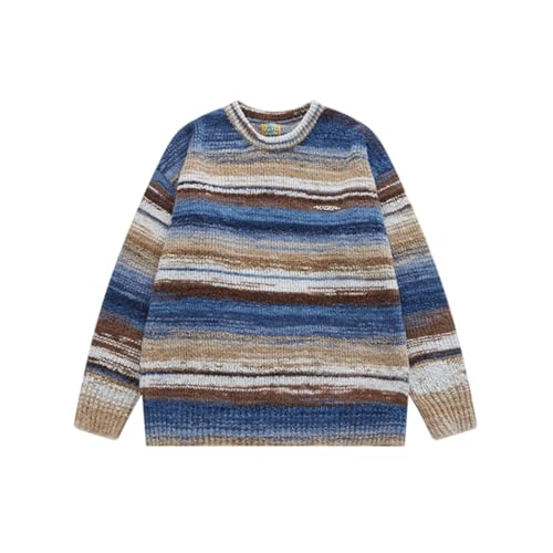 Men's Round Neck Striped Casual Pullover Long Sleeve Warm Knitted Pullover Sweater2