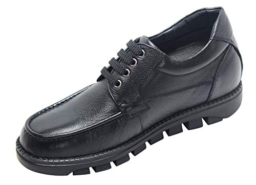 CALTO Men's Invisible Height Increasing Elevator Shoes - Black Pebble Grain Leather Lace-up Casual Shoes - 3 Inches Taller - G6381 - Size 8 D(M) US2