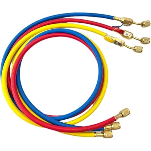 Yellow Jacket Refrigerant Charging Hose with Ball Valves for R410A R134A R22 Refrigerant Charging Hoses, 1/4'' SAE Hose Set 800 PSI Red/Yellow/Blue (3pcs)