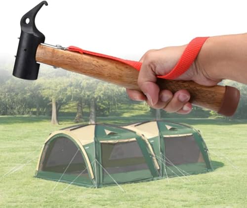 Sukudon Camping Hammer Zelthammer Kohlenstoffstahl Outdoor Multifunktion Hämmer Mallet Heringzieher für Zeltheringe Rutschfest Kopf Design mit Halteband