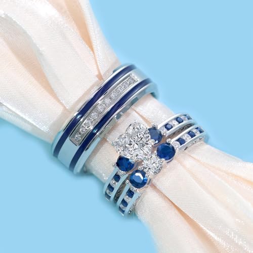 Couple Rings White Gold Plated 925 Sterling Silver Ring 1CT Heart CZ Women Wedding Ring Sets Men Titanium Steel Ring3