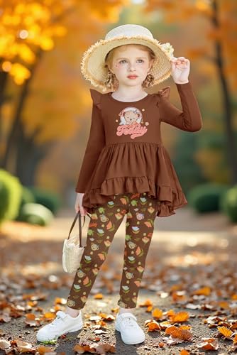 Image of Arshiner Toddler Girl Clothes Ruffle Trim Long Sleeve Pullover Top and Floral Print Leggings Fall Outfits Kids Clothing Sets