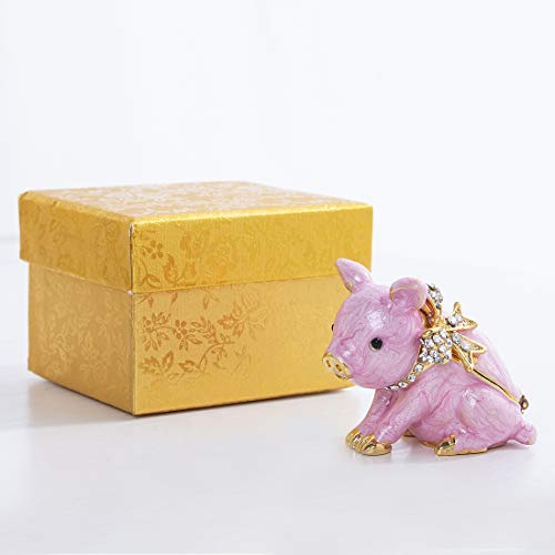 Yu Feng Cute Piggy Jewelry Trinket Box Hinged Collectible Crystal Jeweled Pig Decor Animal Figurines #TOP5