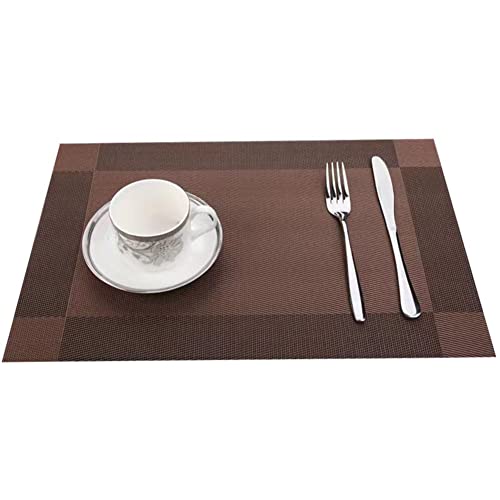 Placemats Set Of 6, Placemats Place Mats For Kitchen Dining Table, Heat-Resistant Anti-Skid Stain Washable Pvc Table Mats, Easy To Cleaning Woven Vinyl Dinner Mats,12 X 18 Inch (Brown)… #TOP2