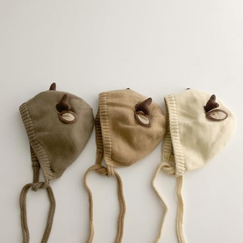 Yuly Thereisno Warm Winter Hat for 6-24M Infant Baby Soft and Comfortable Knit Cap Trendy Solid Bonnet Cap with Deer Horn Decor4