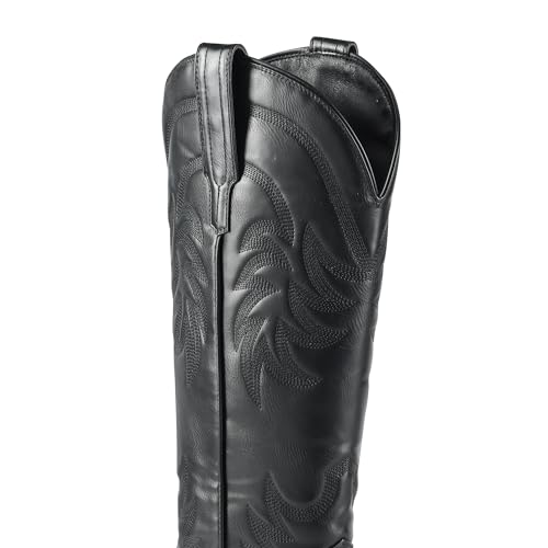 Image of iiimmu Cowboy Boots for Women Black Knee High Boots Pointed Toe and Chunky Heel Western Boots PU Leather Boots with Embroidered, Size 6.5
