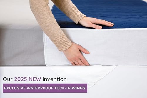 Lynmark® Waterproof Bed Protector with Tuck-In Flaps - Washable Bedwetting & Incontinence Sheets Absorb Up to 3 Liters - Leak-Proof OEKO-Tex Certified Cotton Mattress Pad for King Bed - 150x85cm, Navy