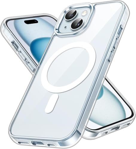 Image of JGD Magnetic Case for iPhone 15 Compatible with MagSafe, Shockproof Phone Bumper Cover, Anti-Scratch Clear Back (Clear)