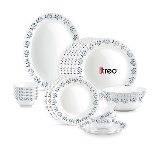 Image of Treo by Milton Opalware Aurelia Lavelle Dinner Set of 21 | Serving for 6 | Microwave & Dishwasher Safe | Bone-Ash Free | Tempered Toughness | Plates & Bowls | Crockery Set for Dining & Gifting