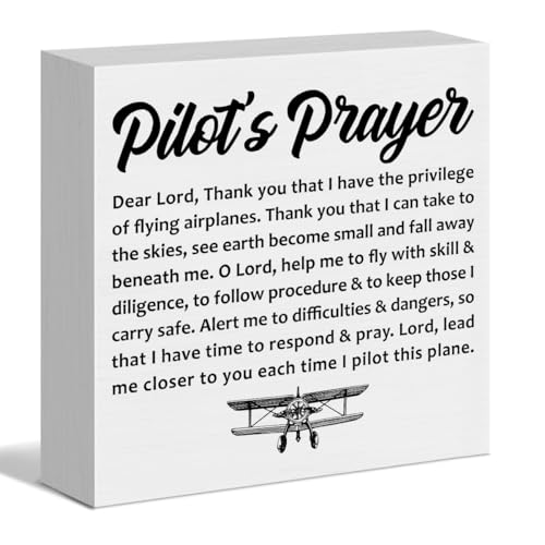 Pilot’s Prayer Gifts for Men Women - Christmas Birthday Graduation Gifts for Dad Future Pilot New Aviation Lover Desk Decor Wooden Box Sign - Man Cave Office Decoration