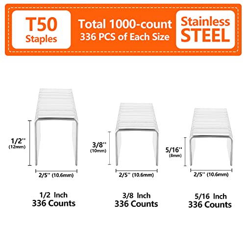 sitldy heavy duty t50 stainless steel staples 1000 count 3 sizes for staple gun, includes: 5/16", 3/8", 1/2" assortment, combo kit,10.6mm crown (1000) sitldy heavy duty t50 stainless steel staples 1000 count 3 sizes for staple gun, includes: 5/16", 3/8", 1/2" assortment, combo kit,10.6mm crown (1000)