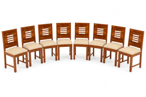 Image of Solid Sheesham Wood Dining Chair Set of 8 for Living Room & Dining Room | Wooden Chairs with Upholstered Cushion Seat