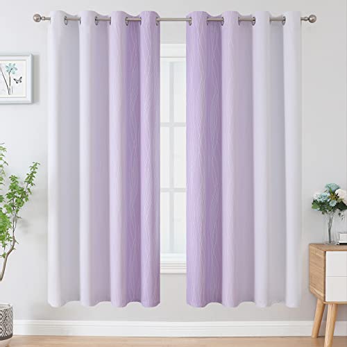 Estelar Textiler Lilac and Greyish White Gradient Blackout Curtains for Bedroom, Thermal Insulated Ombre Blackout Drapes, Room Darkening Energy Saving Curtains for Living Room,52Wx72L,2 Panels