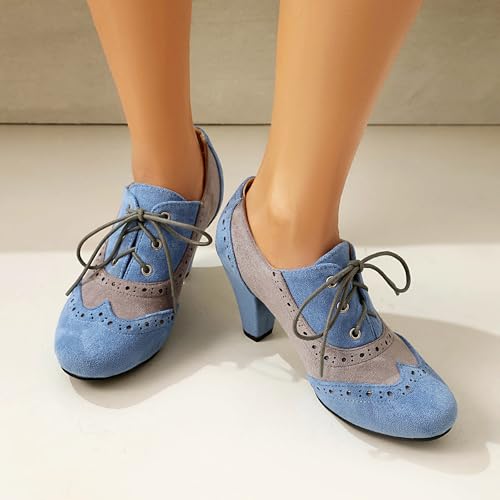 Elerhythm Women's Mary Jane 1920s Pump Heels Oxford Classic and Retro Lace Up Wingtip 1950s Vintage Round Closed Toe 1940s Shoes3