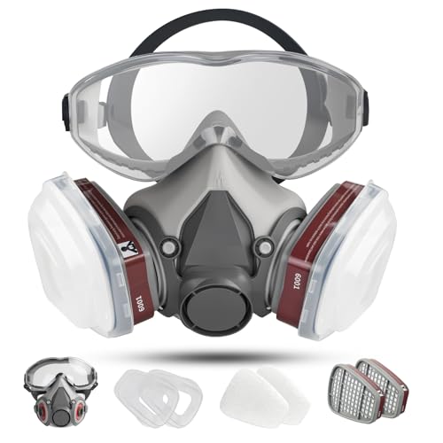 Atemschutzmaske mit Filter und Schutzbrille, Gasmaske Staubmasken Atemschutz Feinstaub Schutzmaske Staub Gase Dämpfe,Lackiermaske Respirator Wiederverwendbar für Lackier,Schleifen,Epoxidharz Atemschutzmaske mit Filter und Schutzbrille, Gasmaske Staubmasken Atemschutz Feinstaub Schutzmaske Staub Gase Dämpfe,Lackiermaske Respirator Wiederverwendbar für Lackier,Schleifen,Epoxidharz
