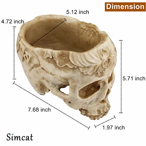 Simcat Resin Skull Planter Flower Succulents Pot Carved Skeleton Flowerpot Sugar Cactus Planter Pots Holder Candy Bowl Halloween Statue Sculpture Skeleton Decor For Home Office #TOP1
