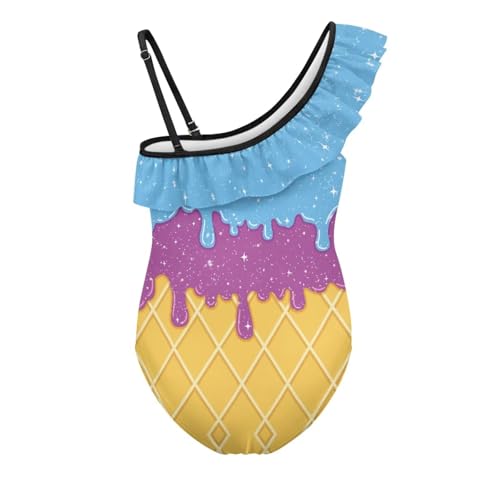 Image of Girls One Piece Bathing Suit,Slim-Fit Ruffle Strap Swimsuit with Adjustable Strap Quick Dry Summer Beach Swim Suit