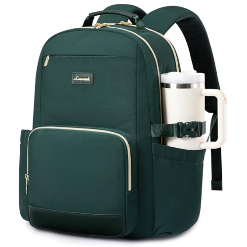 Image of LOVEVOOK Laptop Backpack for Women with Pouch Pocket for Large Capacity Cup,17 Inch Laptop Computer Bag Travel Backpack Purse,Waterproof Work Business Backpack College Teacher Bags,Dark Green