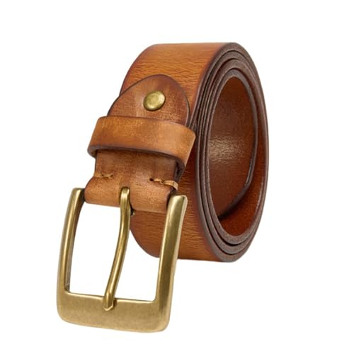Unisex Genuine Embossed Distressed Leather Belt - Handmade Cowhide Strap With Solid Brass Square Buckle