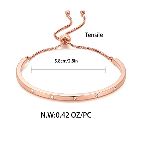 Innerdiva Dainty Simple Women Charm Link Bracelet, Adjustable Bolo Link Chain Bracelet For Women Anniversary Christmas Birthday Jewelry Gift For Girl Wife (Rose Gold) #TOP5