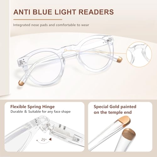 Image of EASY READ Retro Round Blue Light Blocking Reading Glasses for Women,Anti UV Readers for Women with Spring Hinge