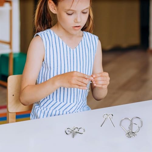 Image of 8pcs Metal Wire Puzzle Set - Problem Solving and Mind Exercise Educational Fidget Toys, Assorted Disentanglement Puzzles for Gifts, Party, Prizes - Brain Teaser IQ Test (C)