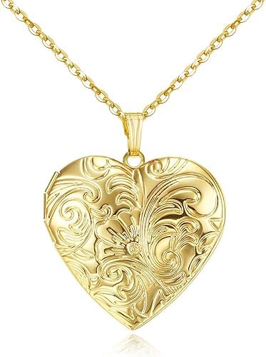 1PCS Locket Necklace that Holds Pictures Flower Lockets Pendant Necklaces Gold Plated Gifts Jewelry (Gold)