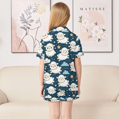 ALAZA Sheep Jumping Star Pajamas Satin Pajama Set Short Sleeve Button Down Sleepwear4