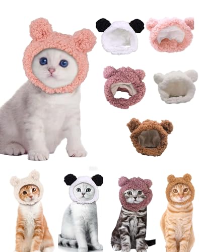 5PCS Adjustable Pet Winter Hats - Cat & Small Dog Costumes,5 Styles Pink/Purple/White/Brown/Panda,Animal Headwear Set