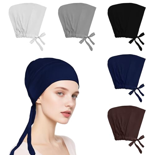 Avxzbef 5Pcs Islamic Muslim Under Hijab Cap Inner UnderScarf for women Inner Under Scarf Hat Hijab Cap with Tie Back Closure