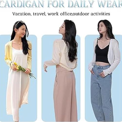 معطف من الحرير الثلجي من ايه اي ايه اي ايه اي، قميص تكييف الهواء، كارديجان صيفي رفيع محبوك خفيف الوزن، كارديجان محبوك للشمس، أبيض، مقاس واحد