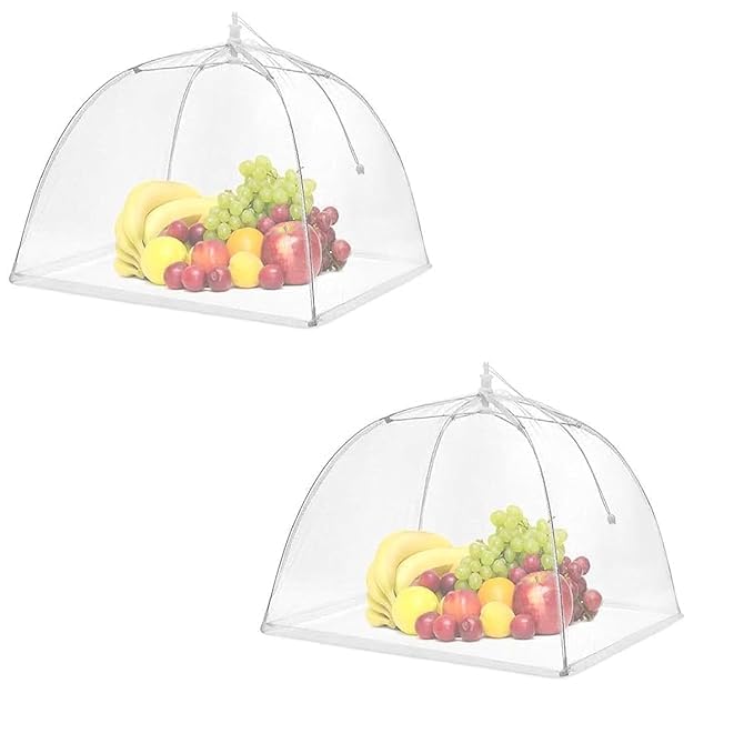 Image of VASISTHA Food Cover For Outside 1Pcs Reusable Food Tent Fruit Cover Pop-Up Food Nets Outdoors Mesh Screen Collapsible 17 CM,White (Pack of 2)
