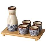 MOCERAKAI Ceramic Sake Set (Wavy Pattern)