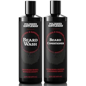 Polished Gentleman Beard Wash and Conditioner Set – Softens and Strengthens – Beard Shampoo with Growth Oil – Moisturizer & Beard Thickener – Tea Tree Unscented – Paraben-Free & Sulfate-Free (16oz)