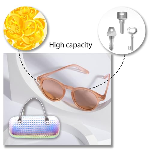 Image of Cute Cartoon Glasses Case for Girls Kids Waterproof, with Handle, Fancy Diamond Pattern Design, Eyewear Storage for Sunglasses & Eyeglasses, Makeup & School Supplies