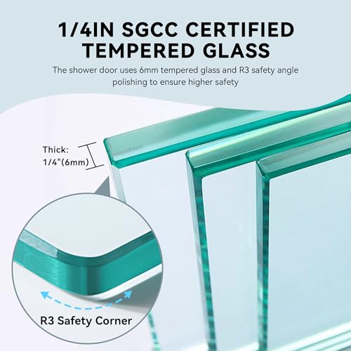 Image of 56-60 inch W x 70 inch H Semi-Frameless Double Sliding Shower Door, Bypass Bathroom Shower Glass Door with 1 /4 inch (6mm) Clear SGCC Tempered Glass & Stainless Steel Handles, Denoise Design, Matte Black