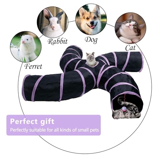 Image of EGETOTA Cat Tunnel for Indoor Cats Large, with Play Ball S-Shape 4 Way Collapsible Interactive Peek Hole Pet Tube Toys, Puppy, Kitty, Kitten, Rabbit (S4 - Black & Pink)