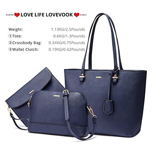 LOVEVOOK Handbags for Women, Tote Bag Crossbody & Shoulder Bags Set for Ladies, Elegant Top Handle Bags 3 PCS, Navy