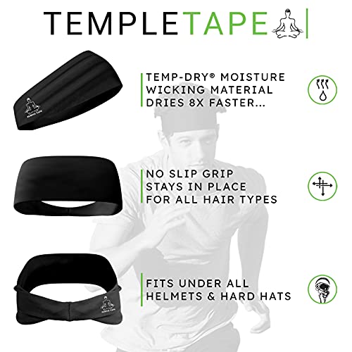 Temple Tape VALUE COMBO PACK - 1-BLACK & 1-OD GREEN Headband, Sweatband And Sports Headbands Moisture Wicking Workout Sweatbands thumb #1