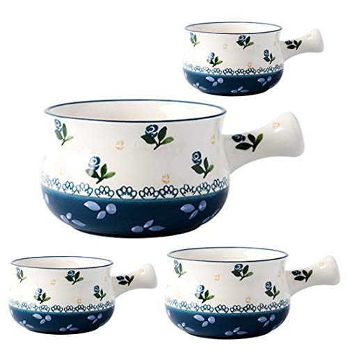 OISIIKITS Französische Zwiebelsuppenschalen aus Porzellan mit Griffen - 600 ml Zwiebelsuppentopf für Suppe, Müsli, Eintopf, Chill (4 Schalen) Cover