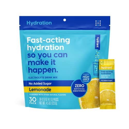Hydrant Hydrate, No Added Sugar, Electrolyte Powder Rapid Hydration Mix, Hydration Powder Packets Drink Mix, Helps Rehydrate Better Than Water (Lemonade, 30 Count)