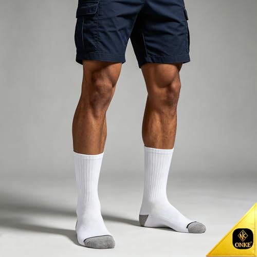 Image of ONKE Athletic Work Socks for Men Women Heavy Cushion Crew Moisture Wicking | Cotton, Max Full Cushion, Odor Control, Breathable, Comfortable, Durability, Anti Blister, Arch Support, Size M /L /XL 3 /6 Pack